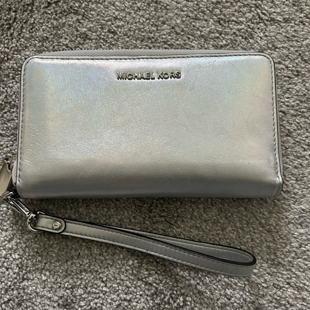 Michael Kors Silver Continental Wallet with Strap